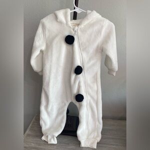 Snowman White Soft Winter One-Piece Long Sleeve Zip Hooded Warm Snowsuit 6-12 M